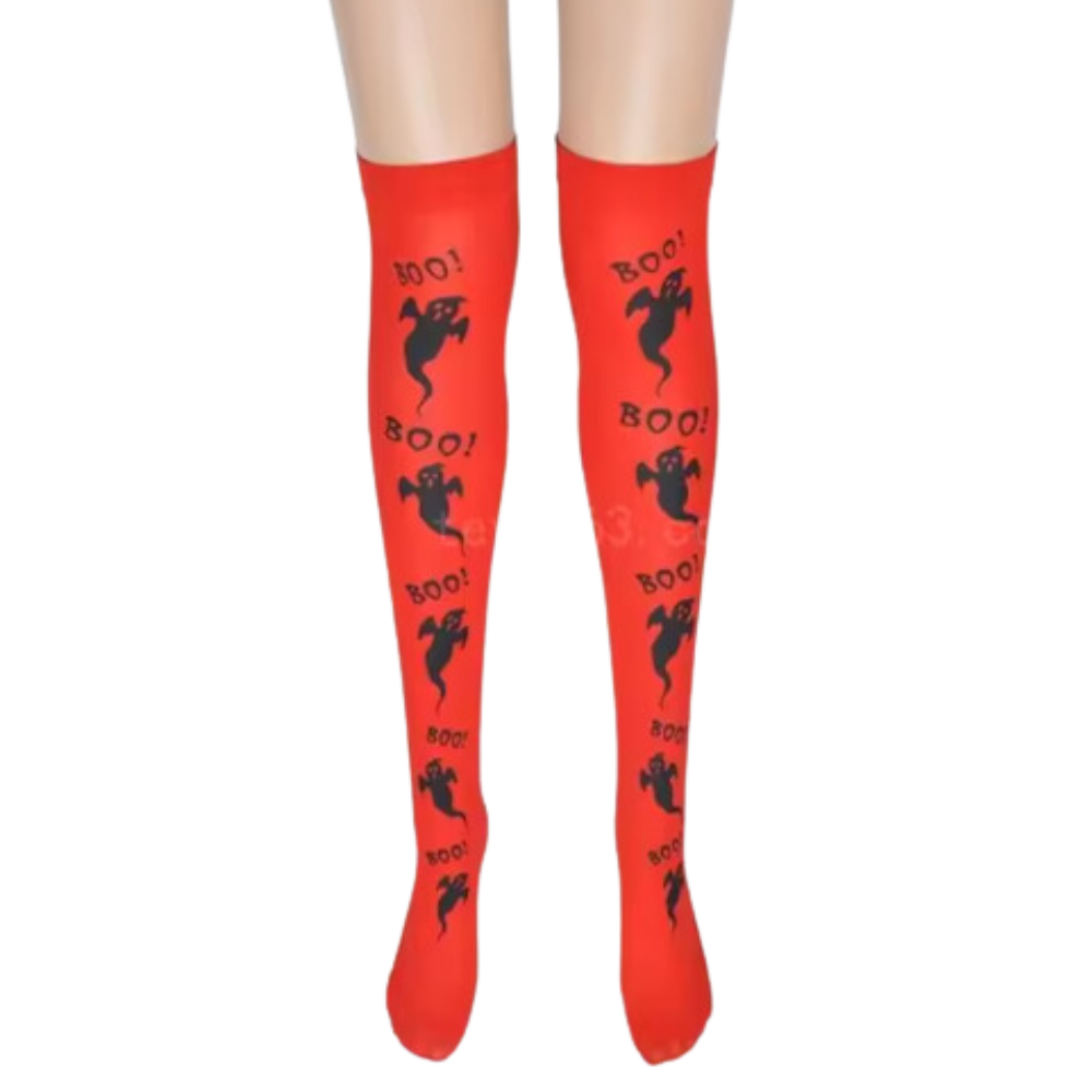 Chaussettes de compression aux motifs festifs d'Halloween -Rouge fantôme - Ozerty