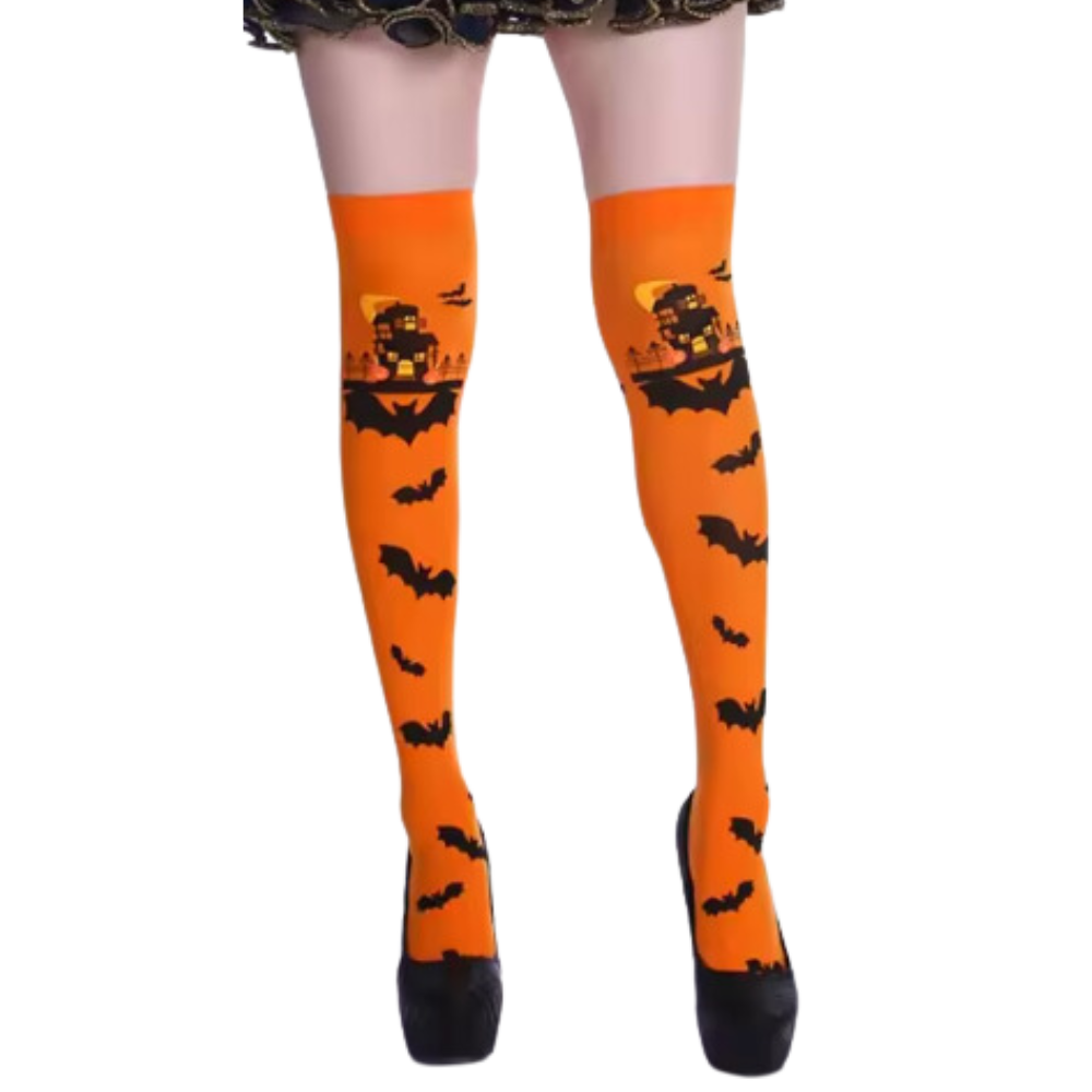 Chaussettes de compression aux motifs festifs d'Halloween -Chauve-souris d'ambre - Ozerty