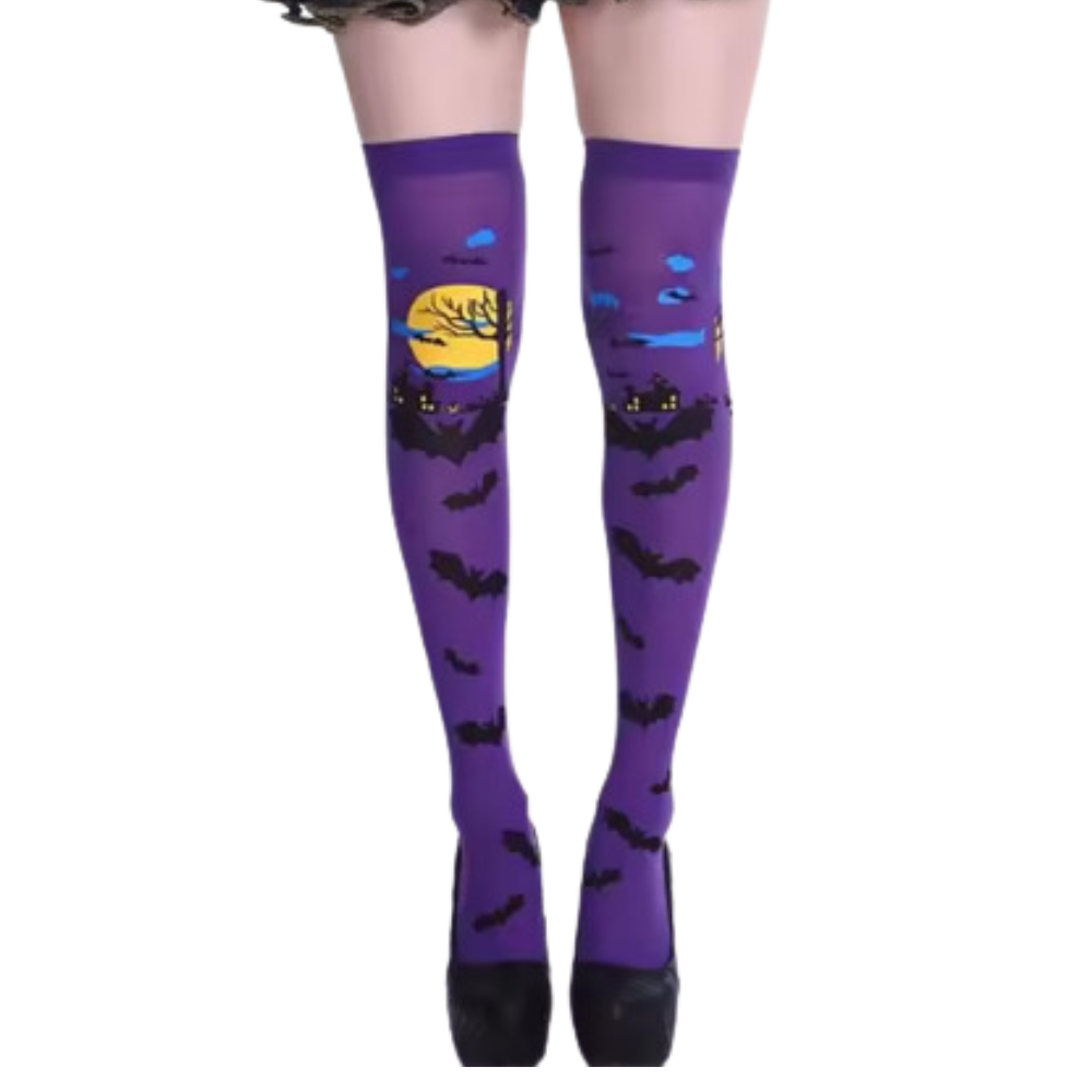 Chaussettes de compression aux motifs festifs d'Halloween -Chauve-souris crépusculaire - Ozerty