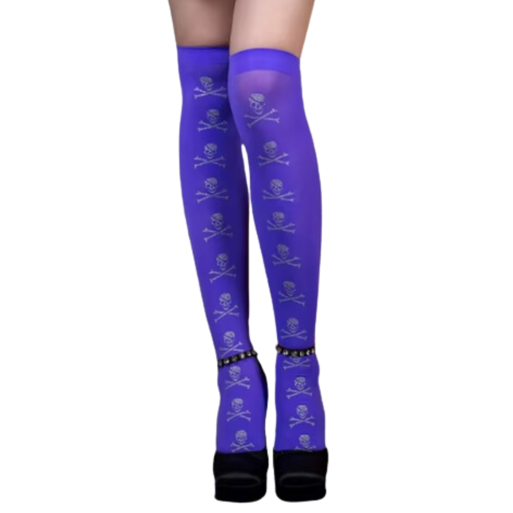 Chaussettes de compression aux motifs festifs d'Halloween -Squelette violet - Ozerty