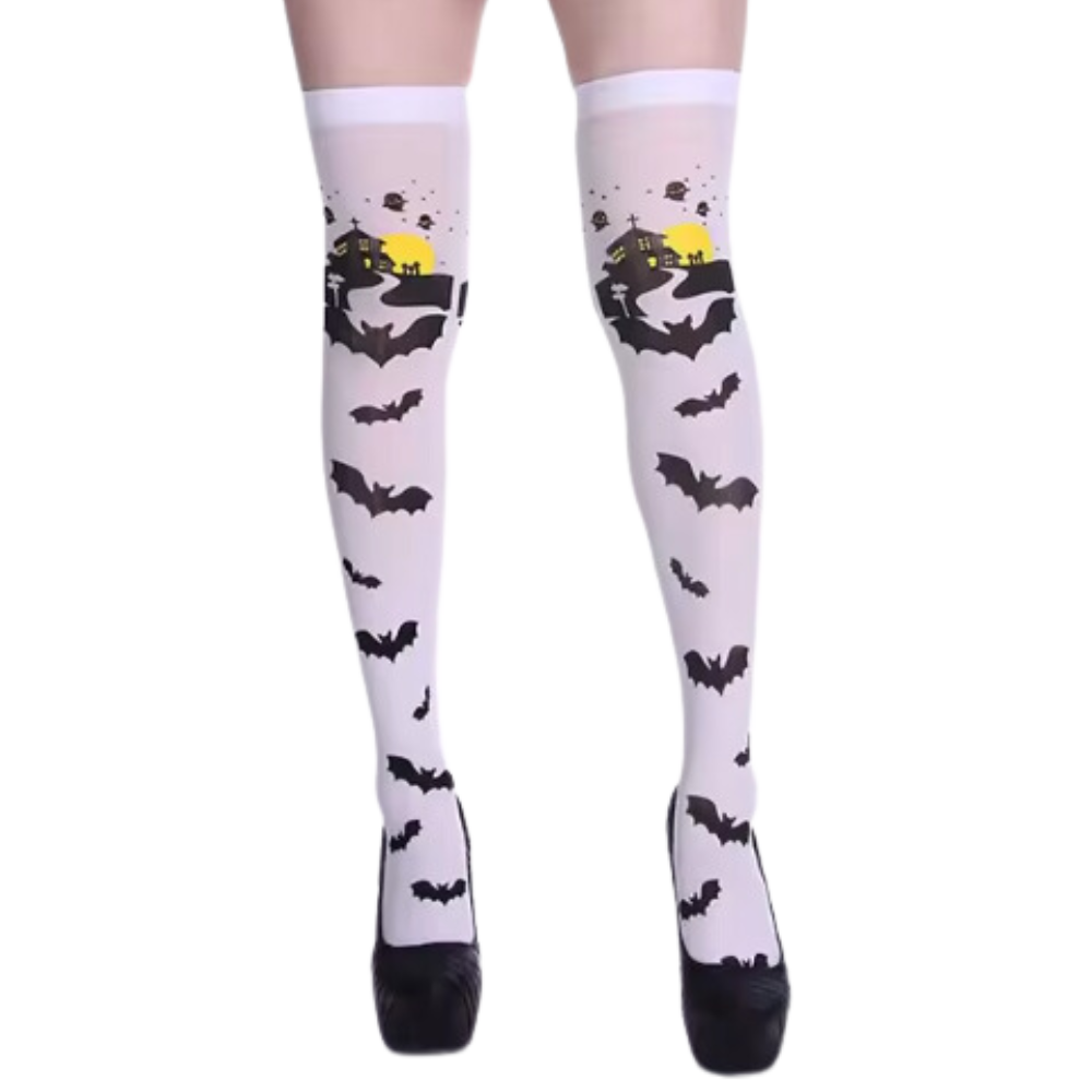 Chaussettes de compression aux motifs festifs d'Halloween -La nuit des chauves-souris - Ozerty