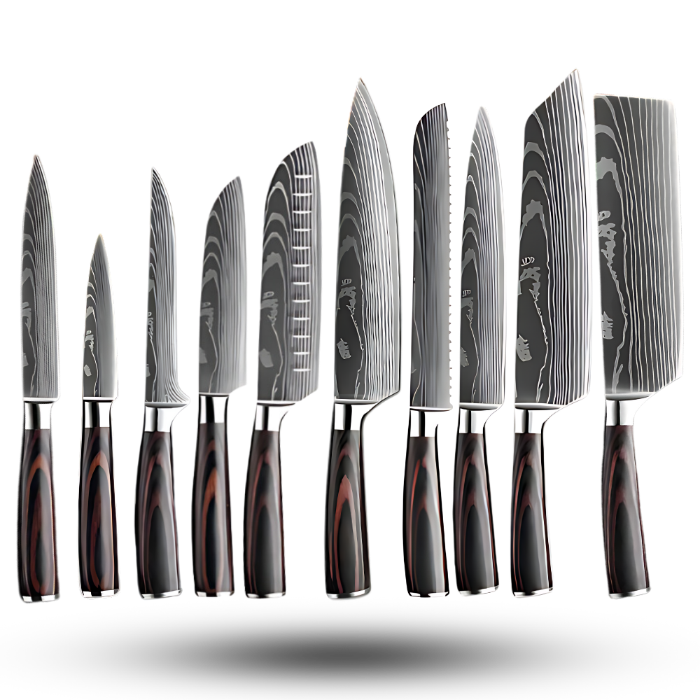 Couteau japonais en bois de Pakka -Set de 10 couteaux de chef japonais - Ozerty