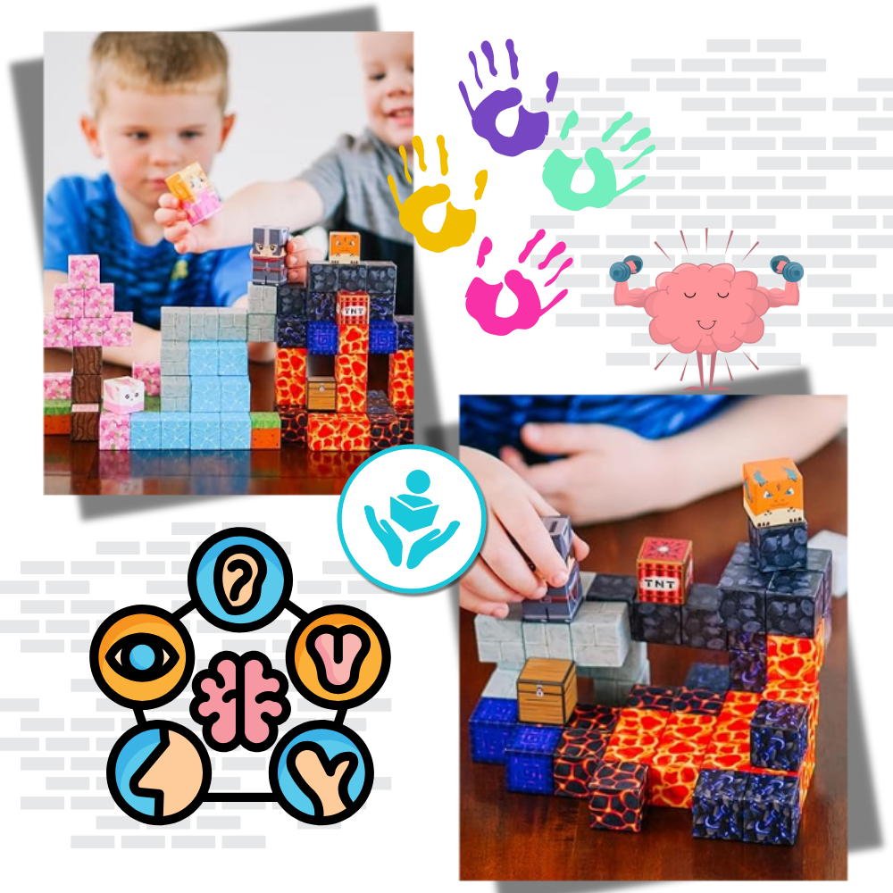 Minecraft 176 Blocs De Construction Magnétiques – 2,5 Cm, En ABS, Sac De Rangement – Cadeau Créatif Dès 3 Ans