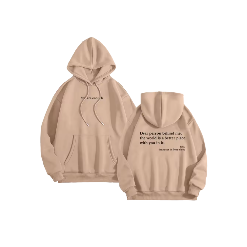 Sweat à capuche oversize pour femmes avec message motivant  -Beige Kaki - Ozerty
