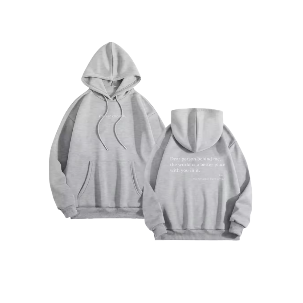 Sweat à capuche oversize pour femmes avec message motivant  -Gris clair - Ozerty