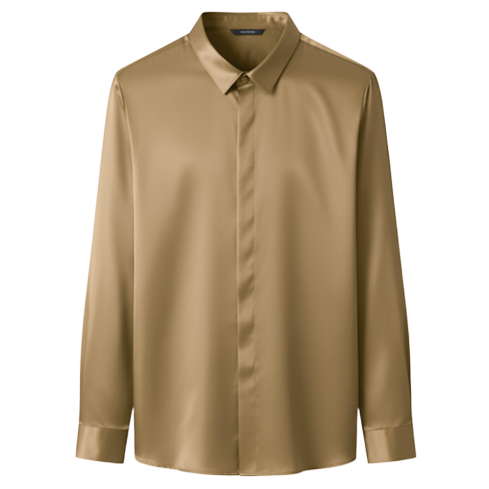 Chemise pour homme en soie mélangée infroissable -Beige - Ozerty