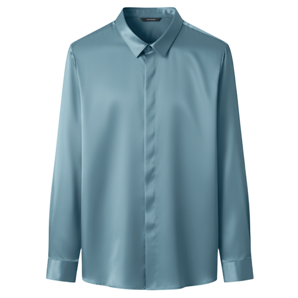 Chemise pour homme en soie mélangée infroissable -Vert clair - Ozerty