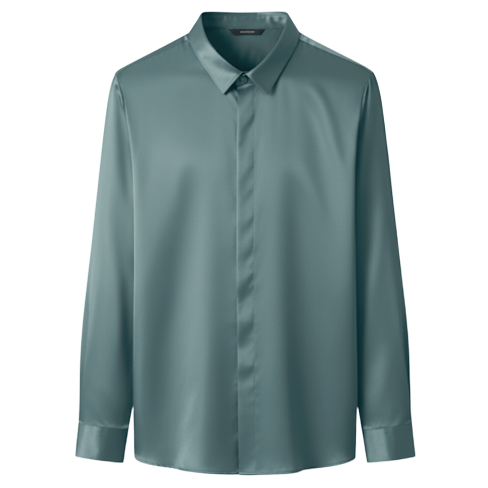 Chemise pour homme en soie mélangée infroissable -Vert sauge - Ozerty