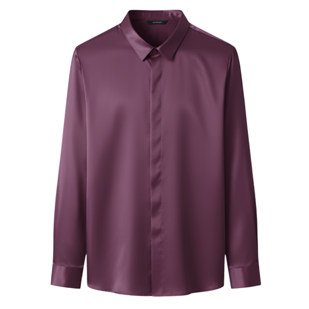 Chemise pour homme en soie mélangée infroissable -Bordeaux - Ozerty