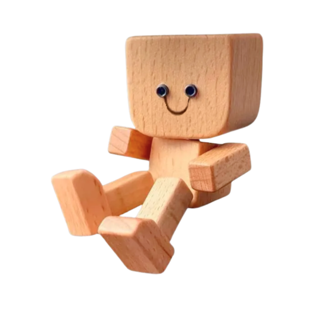 Figurine mobile d'homme en bois  -Visage souriant - Ozerty