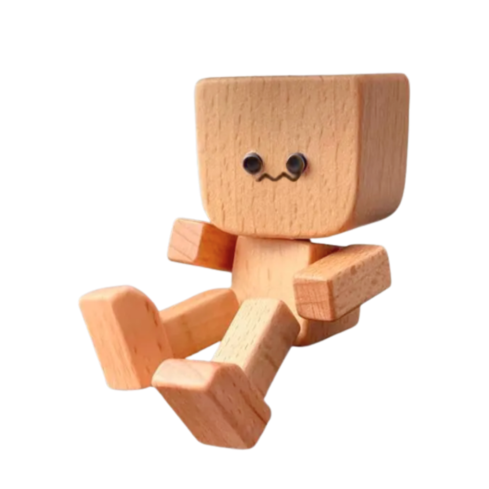 Figurine mobile d'homme en bois  -Visage Uwu - Ozerty