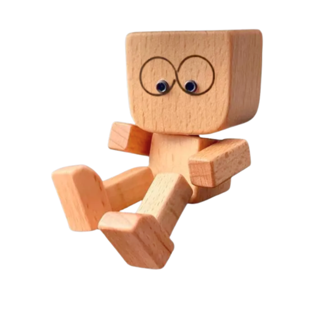 Figurine mobile d'homme en bois  -Yeux écarquillés - Ozerty