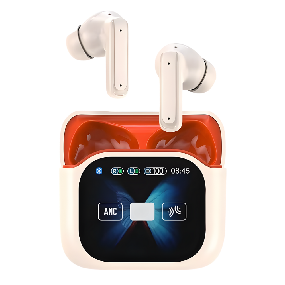 Écouteurs bluetooth à réduction de bruit avec écran tactile -Beige - Ozerty