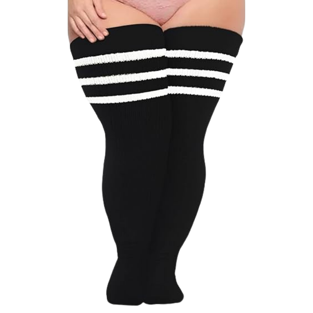 Chaussettes cuissardes renforcées pour femmes -Noir blanc - Ozerty