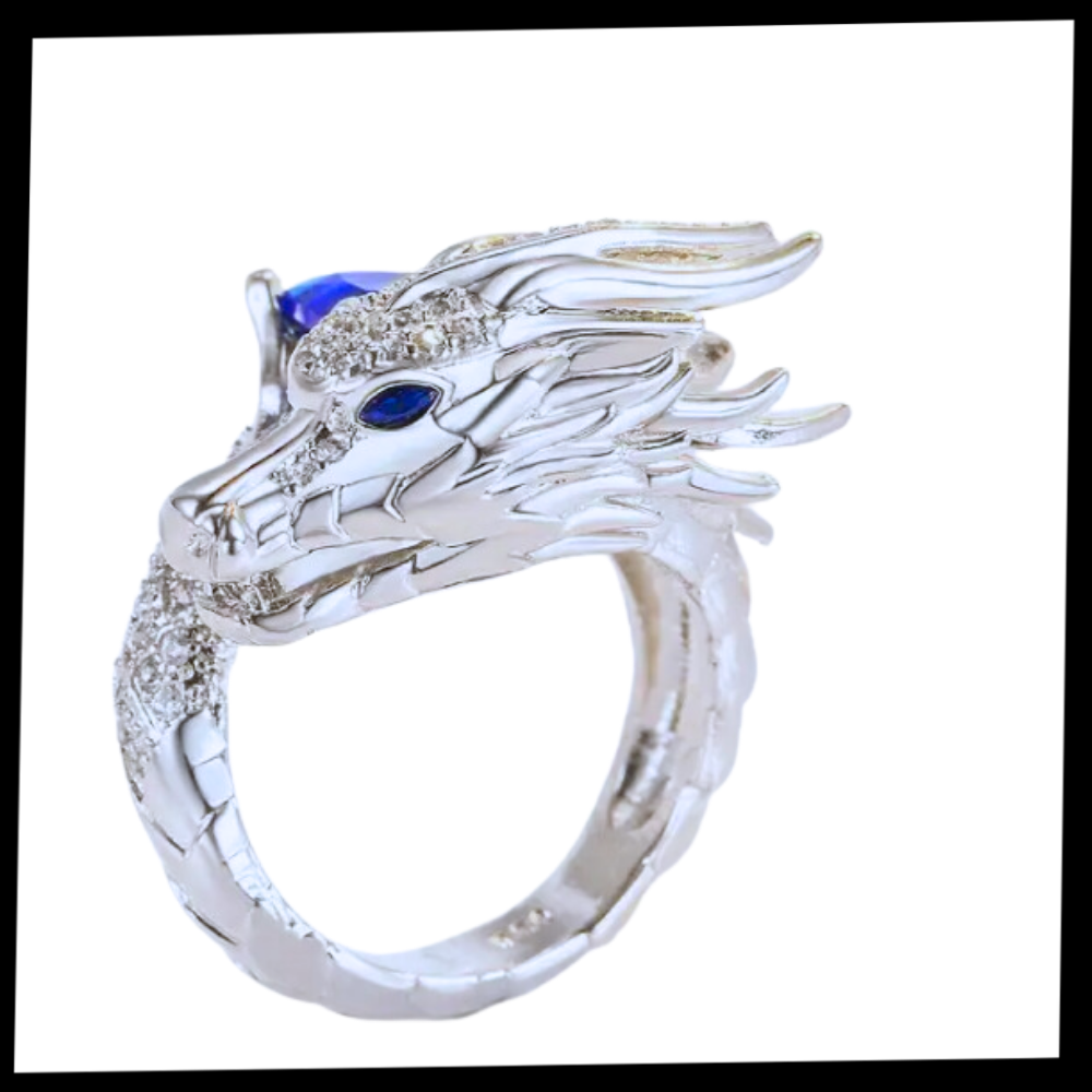 Bague artisanale unique en argent en forme de dragon  - Ozerty