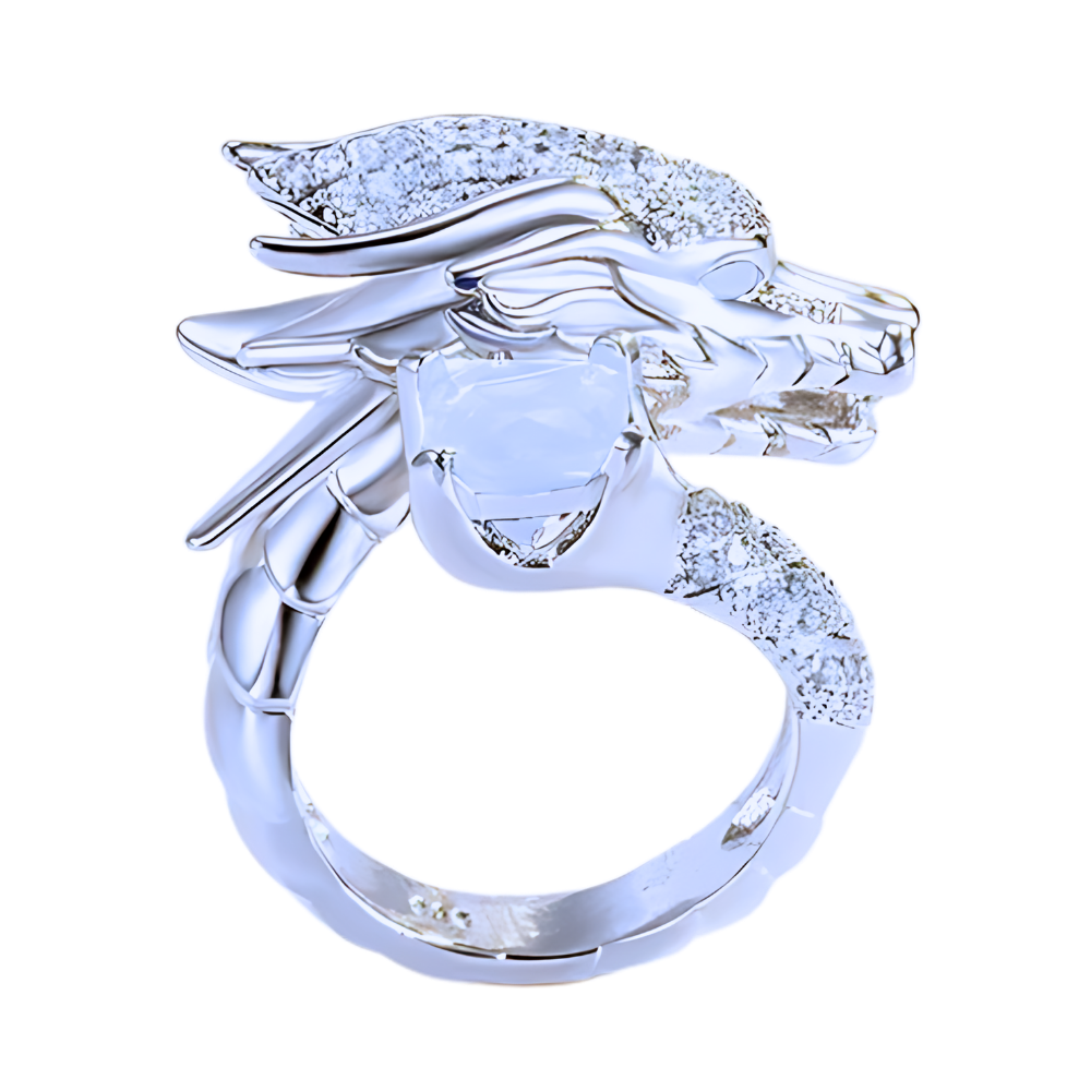 Bague artisanale unique en argent en forme de dragon  -Blanc - Ozerty