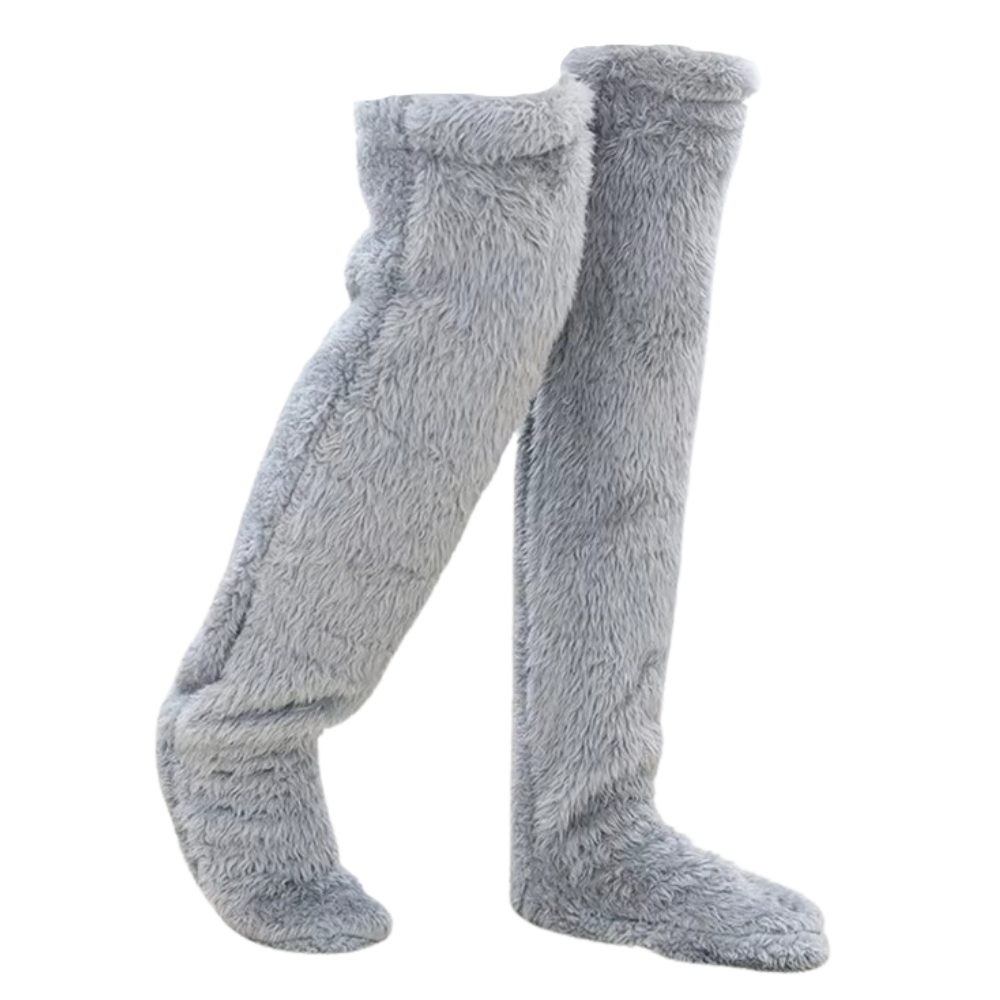 Chaussettes chauffantes longues et moelleuses -Gris clair - Ozerty