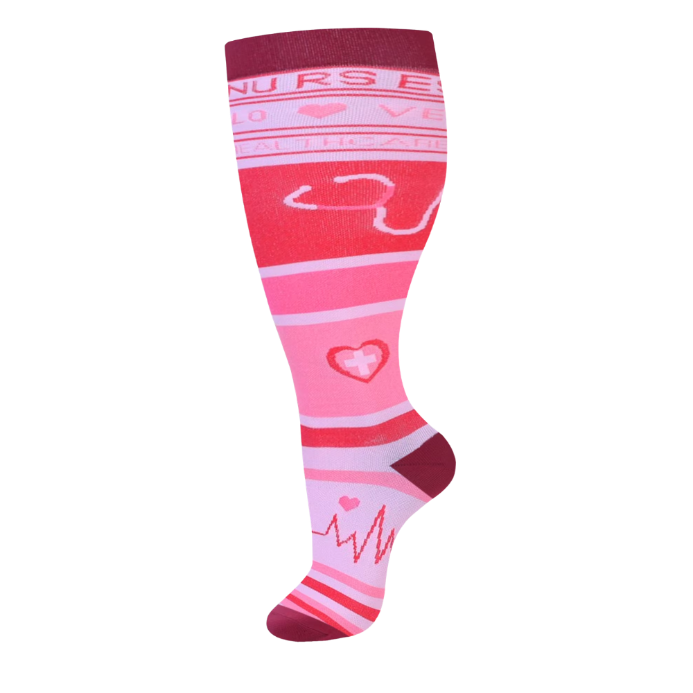 Chaussettes de compression larges et respirantes -Rose à motifs  - Ozerty