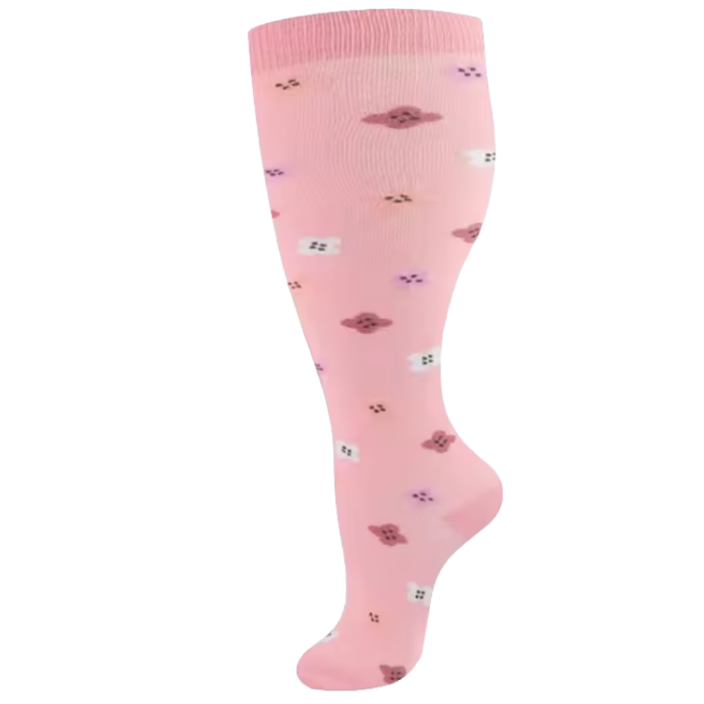 Chaussettes de compression larges et respirantes -Rose pâle à motifs - Ozerty