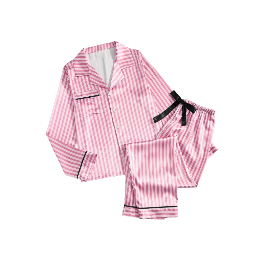 Pyjama satiné rose pour femme -Rose framboise longue - Ozerty