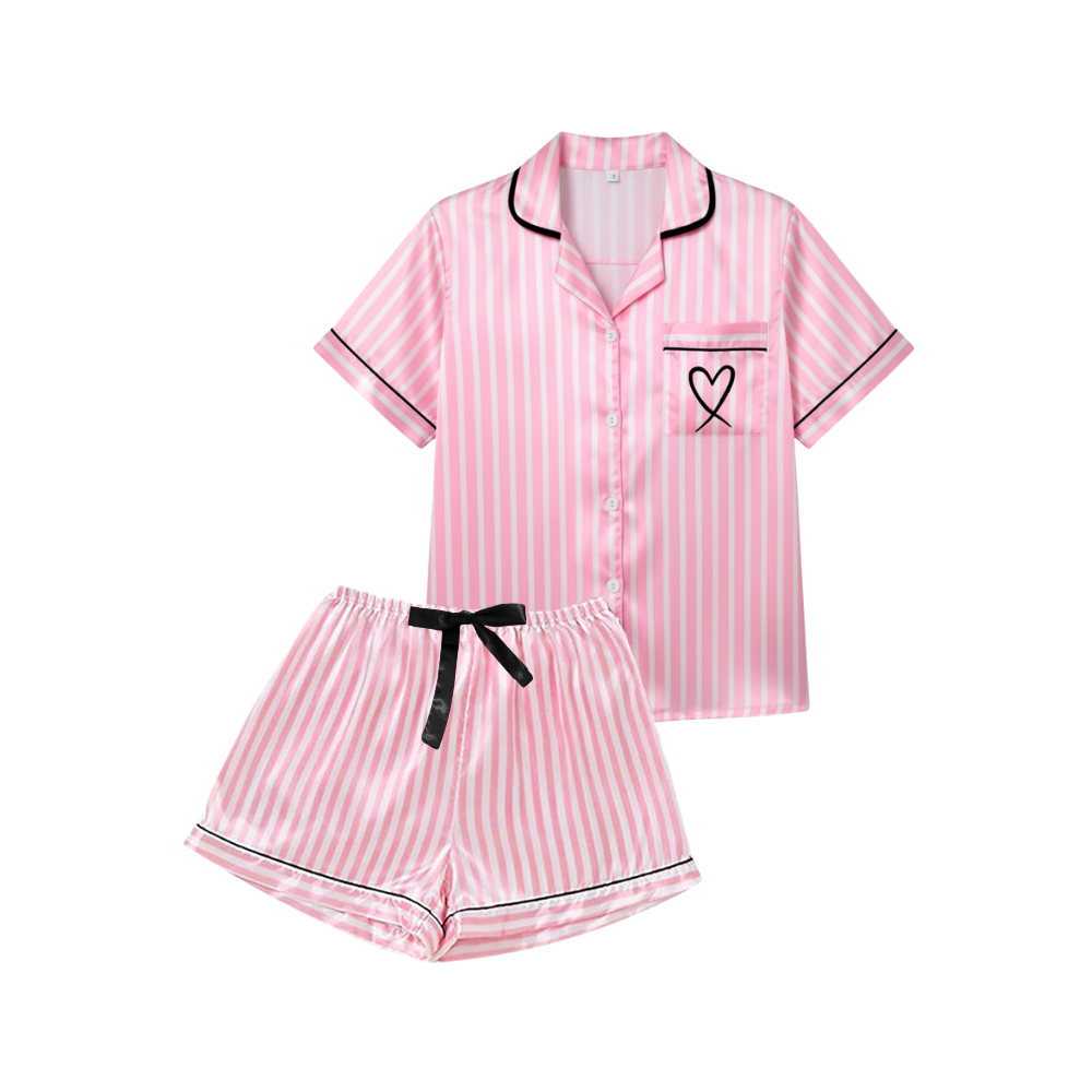Pyjama satiné rose pour femme -Rose framboise courte - Ozerty