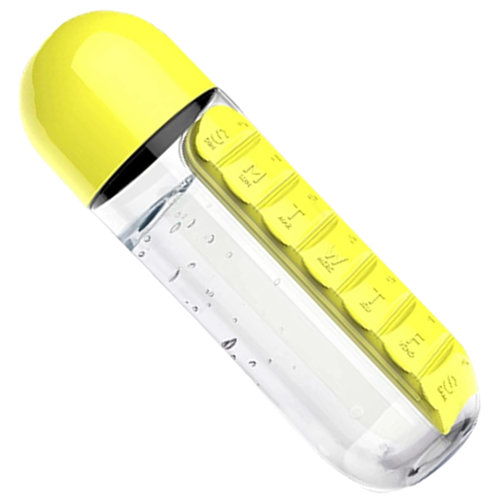 Bouteille d'eau en plastique avec pilulier -Jaune/   - Ozerty