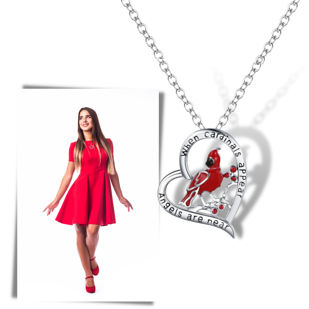 Collier à pendentif de cardinal en forme de cœur  - Ozerty