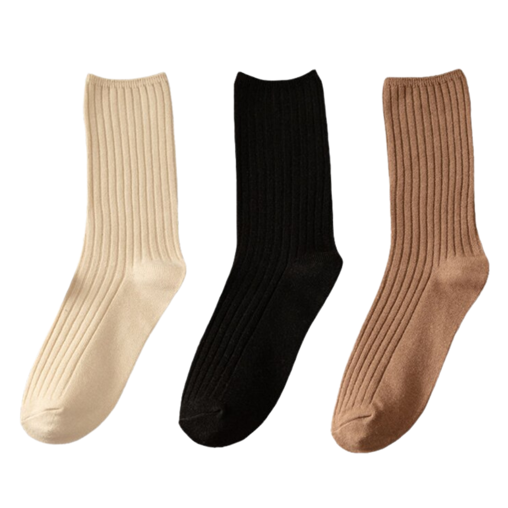 3 Paires de chaussettes côtelées en coton pour femmes -A/   - Ozerty