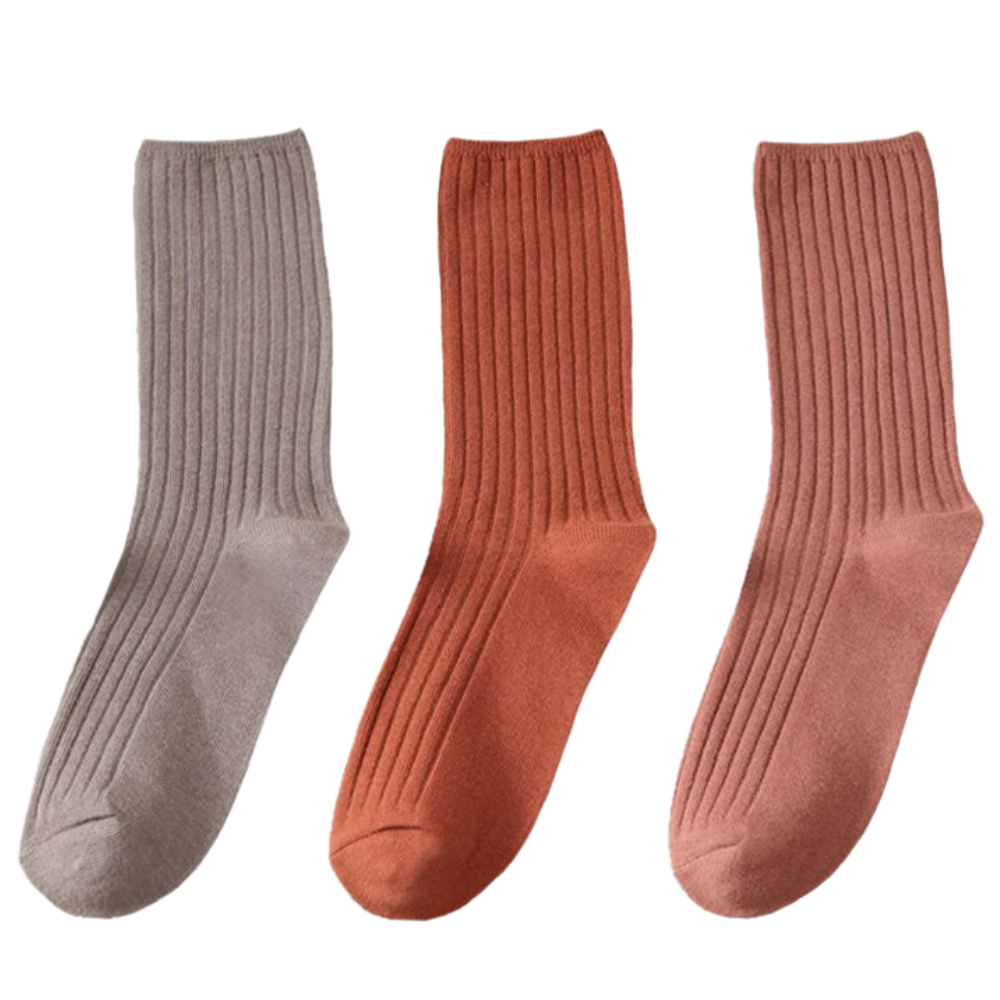 3 Paires de chaussettes côtelées en coton pour femmes -R/   - Ozerty