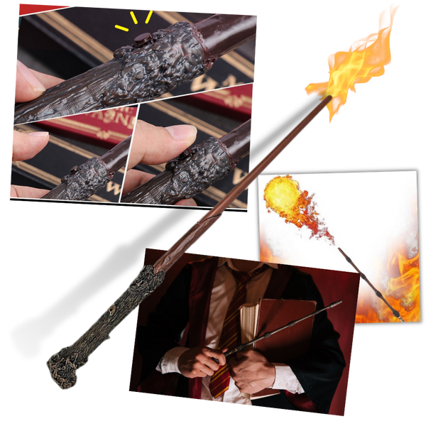 WDKXCN Baguette Magique De Dumbledore – 37 Cm, Résine Et Acier, Coffret Cadeau Avec Collier, Carte De Sort Et Ticket De Parking