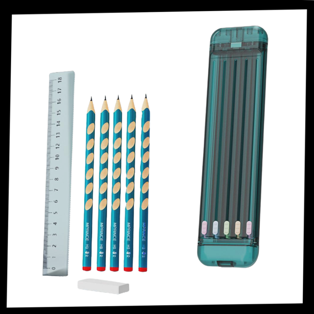Trousse à crayons rigide avec crayons et règle - Ozerty