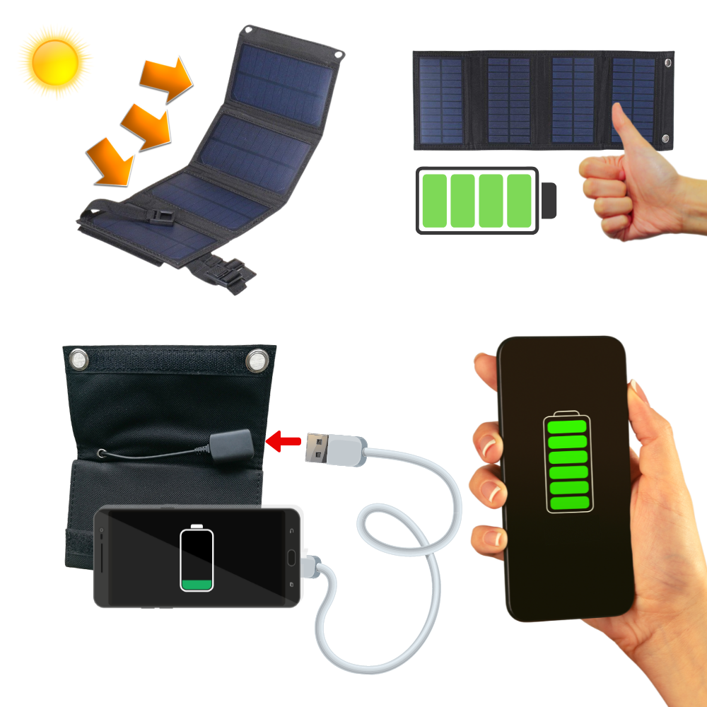 Chargeur portable à panneau solaire avec 2 ports USB - Ozerty