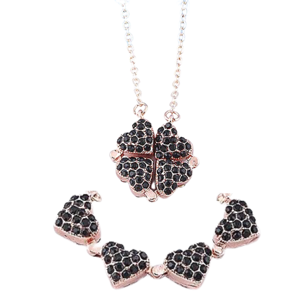Adjustable 4-leaf clover heart-shaped necklace