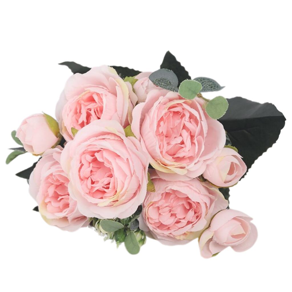 Bouquet de fleurs artificielles en soie, pivoines et roses