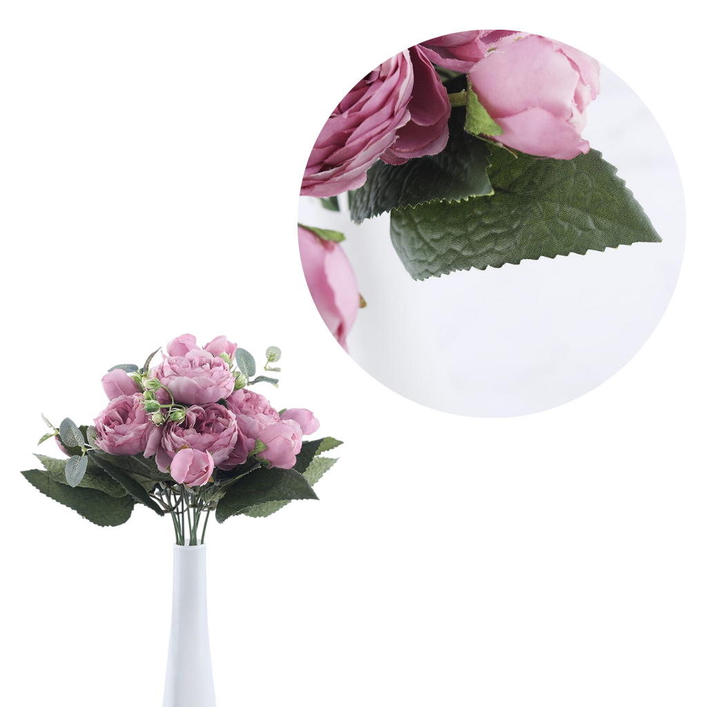 Bouquet de fleurs artificielles, pivoines et roses en soie - Ozerty