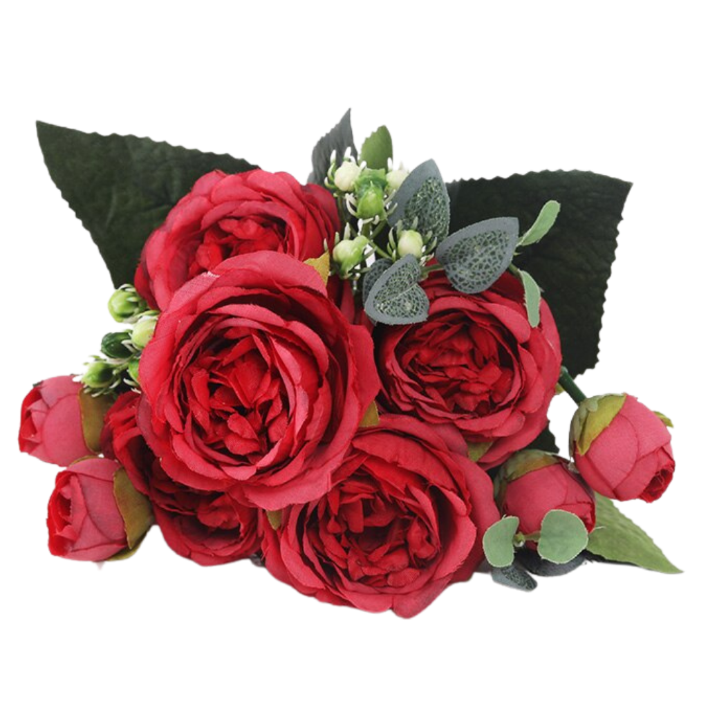 Bouquet de fleurs artificielles en soie, pivoines et roses