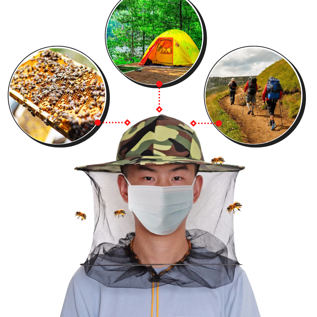 Chapeau de camouflage d'apiculture avec voile en maille de nylon - Ozerty