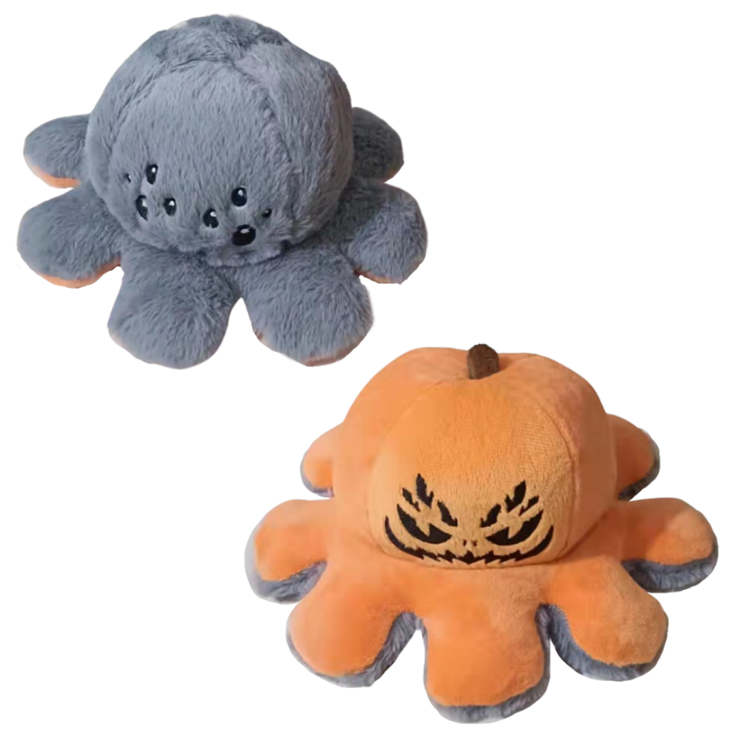 Peluche Pieuvre Réversible 20 Cm – Grise/Noire – Doudou Mood 2 En 1 Pour Enfants Et Adultes