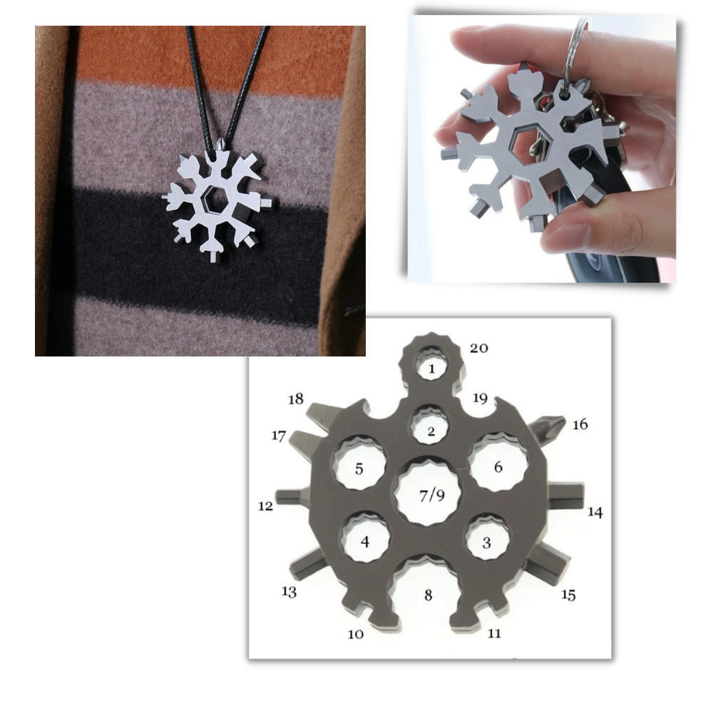 Outil multifonctionnel 18-en-1 en forme de flocon de neige en acier inoxydable  - Ozerty