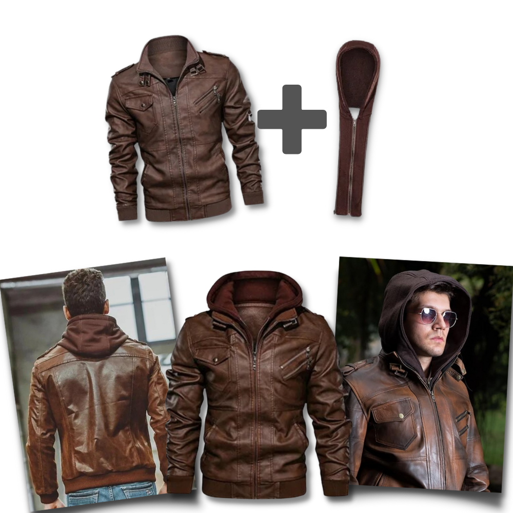 Veste de motard marron en cuir - Ozerty