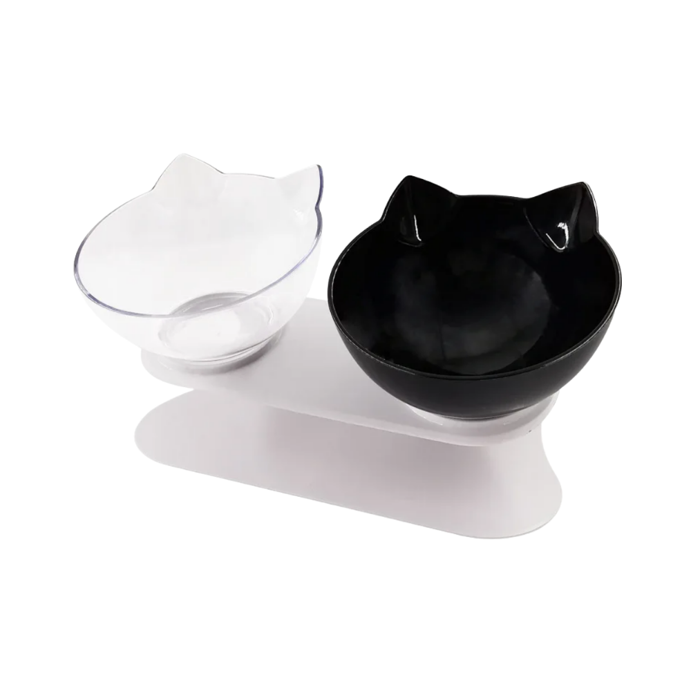 Bol confort surélevé pour chats -Noir transparent/Double - Ozerty