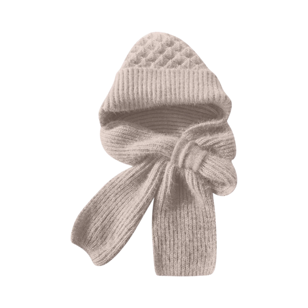 Bonnet à capuche en tricot coupe-vent avec écharpe et protège-oreilles  -Beige - Ozerty